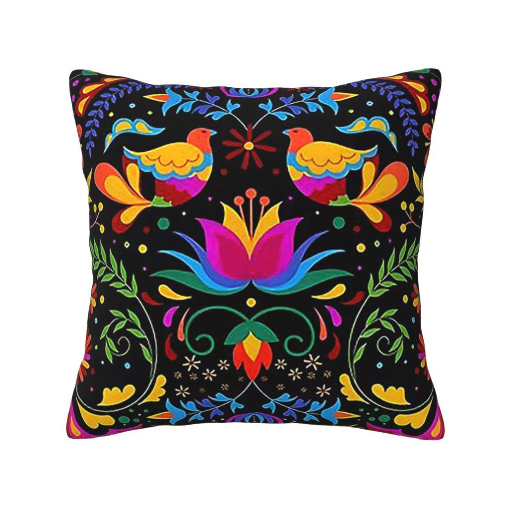 Mexican Flowers And Birds Square Pillowcase Pillow Cover Cushion Decor Comfort Throw Pillow for Home Living Room