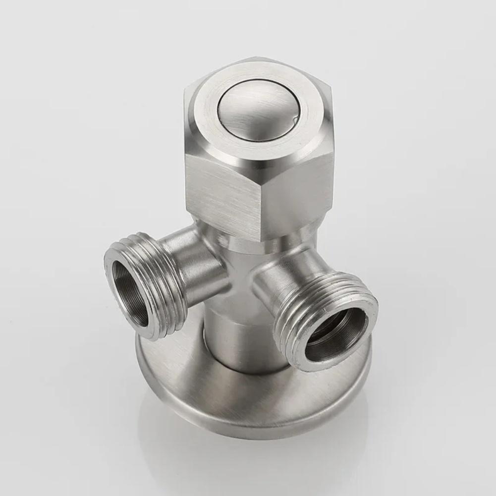 1set Angle Valve With Decorative Cover Stainless Steel 2-Way Double Angle Valve 1/2 Inch 2 Outlets Water Connection Accessories