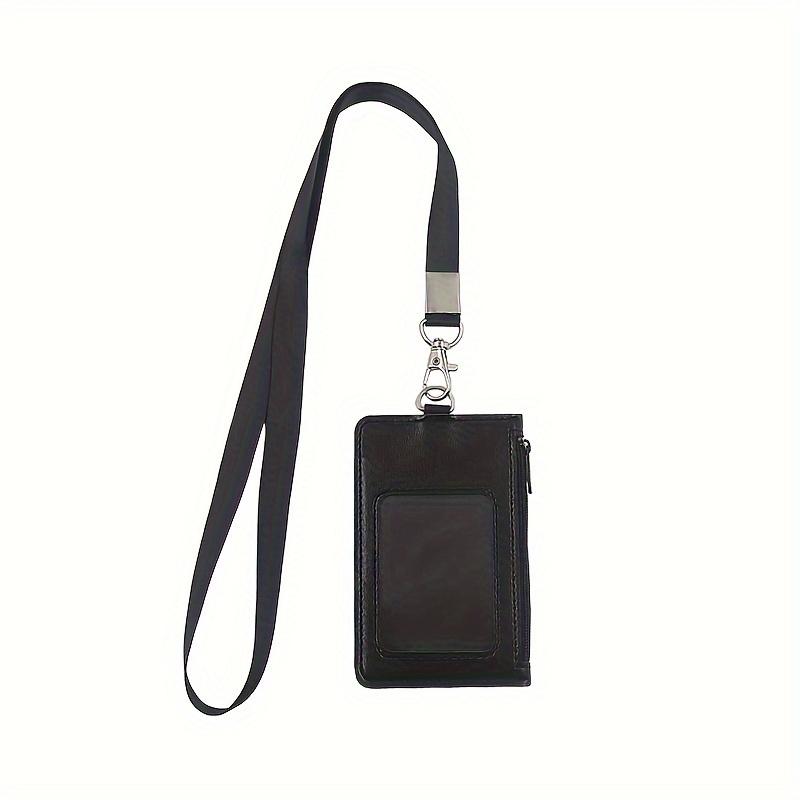 

Premium Faux Leather Zippered ID Badge Holder with Multiple Card Slots and Lanyard - Perfect for Office Use чёрный