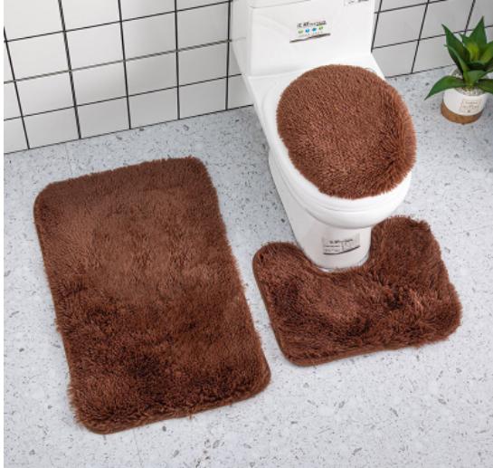 Bathroom Carpet Toilet Cushion Cover Microfiber Absorbent Non-Slip Mat Three-piece Set=U-shaped 40*50+cover 45*50+door Mat 50*80