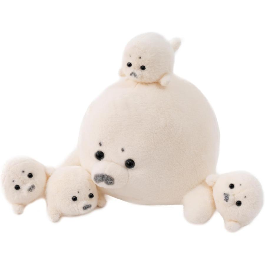 

White 16inch Plush Seal Stuffed Animal with 4 Babies Soft Toy Christmas Gift for Kids Boys Girls United States