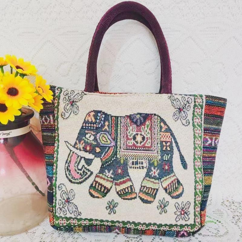 Canvas bag, women's large-capacity double-sided embroidered animal handbag, mommy bag, go shopping, handbag