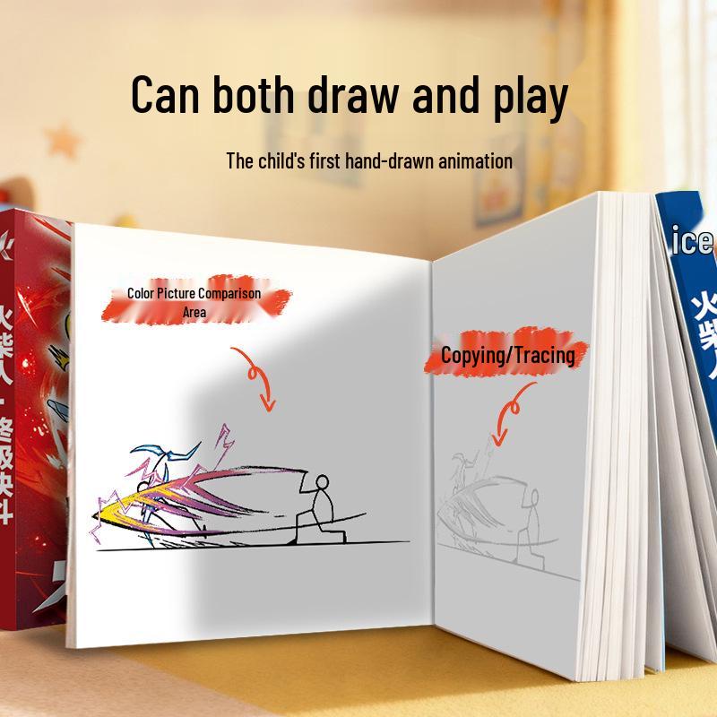 Stickman Tracing & Fighting Flipbook: Children's Comic & Coloring Tutorial