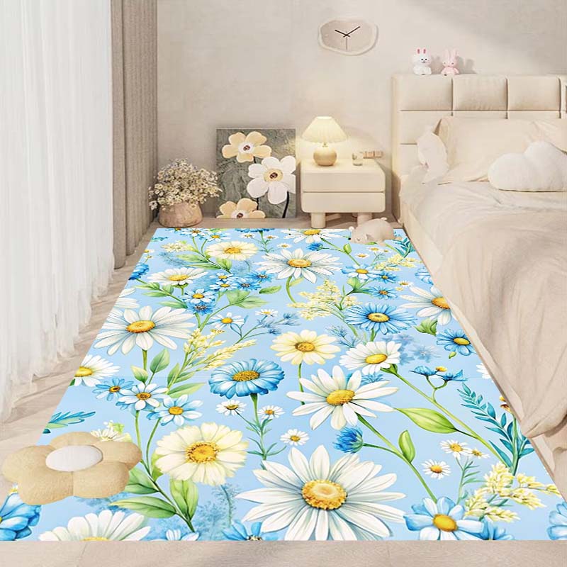 This New, Fresh Daisy Print Rug Is Suitable for Decorating Bedrooms, Living Rooms, Kitchens, Gardens, Balconies, and Sunrooms.