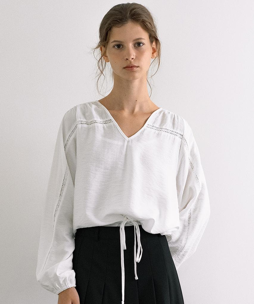 LAMINEZ Lace Line String Blouse - Ivory