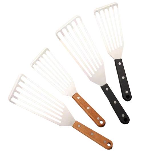 Stainless Steel Slotted Spatula with Wooden Handle Heavy-Duty Turner for Steak Fish BBQ Heat-Resistant Rust-Proof Essential Kitchen Tool for Flipping