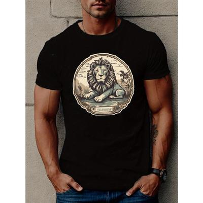 Europäische Größen Herren Löwen Grafik T-Shirt - Lässiges Kurzarm-T-Shirt, Atmungsaktives Polyester, Maschinenwaschbar - Perfekt für den Sommer