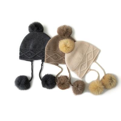 Cashmere Autumn and Winter New Women's Thickened Braided Pom Pom Hat Earring Hat  Cold Hat Headscarf  Knitted Hat