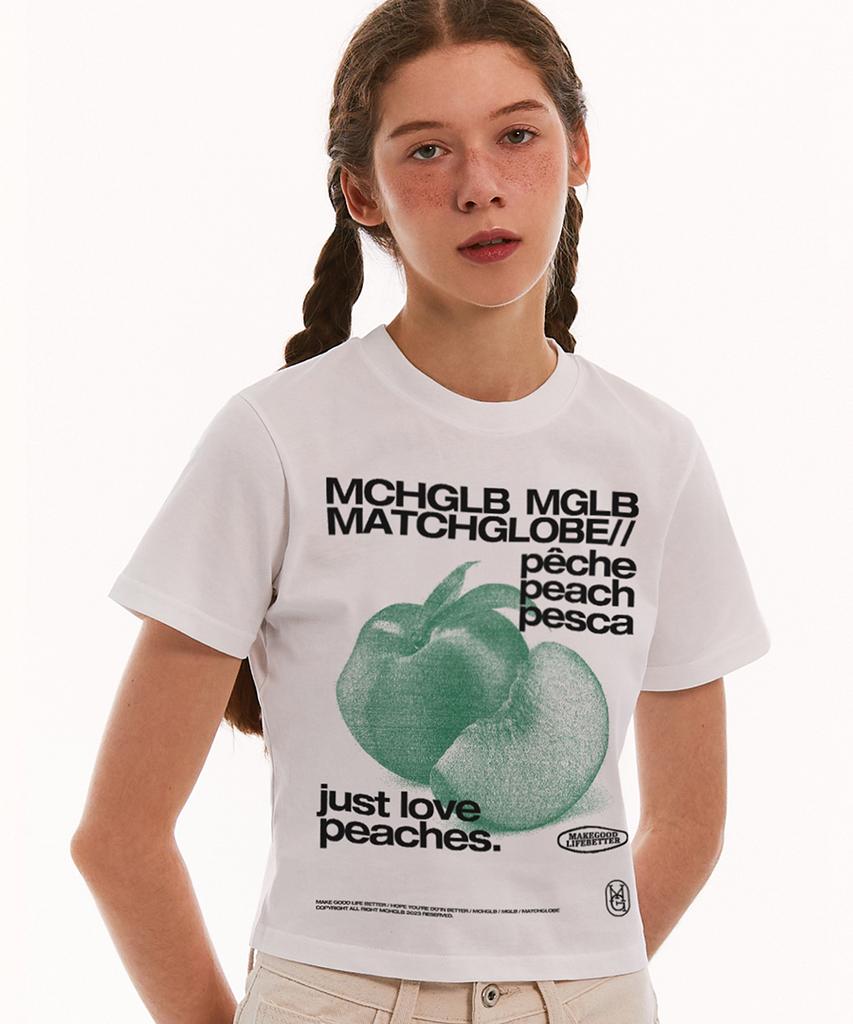 MATCHGLOBE Peach Crop Top (White)