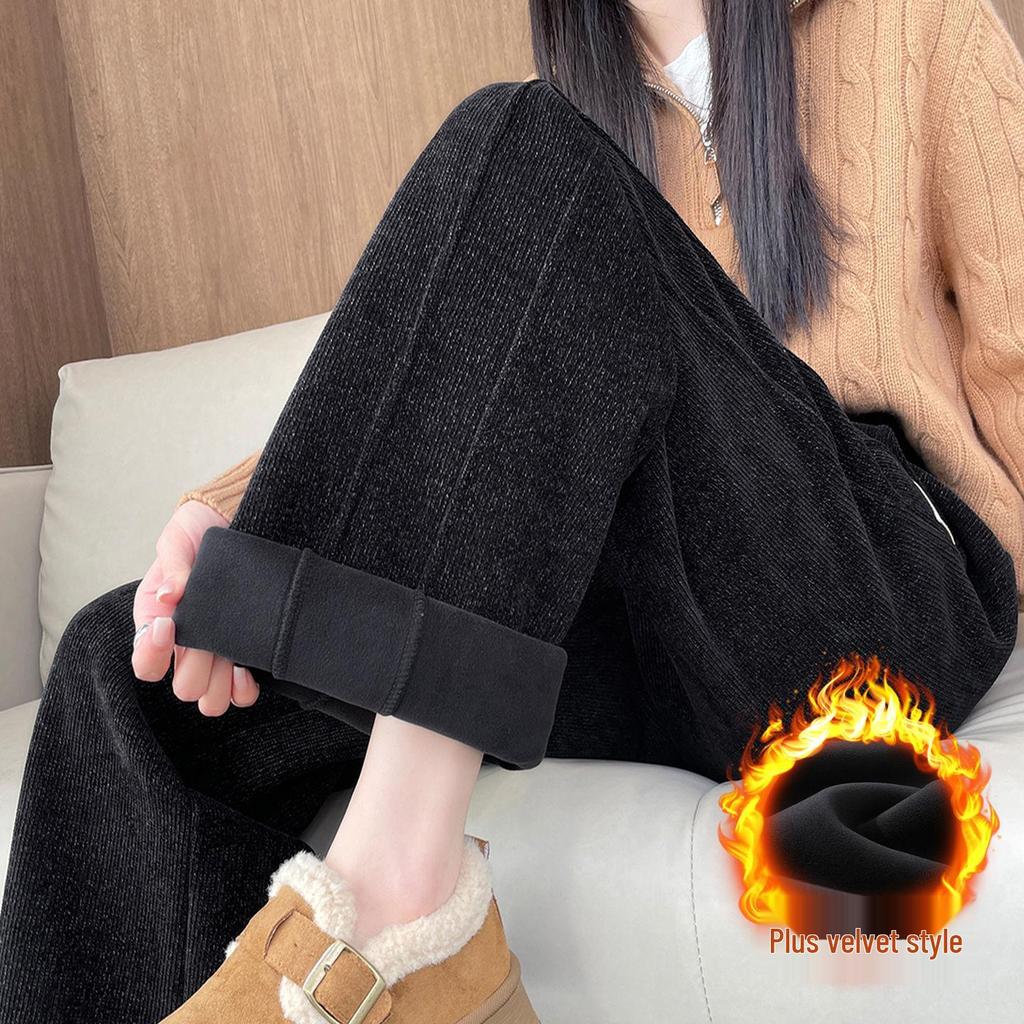 Women's Plus Size Corduroy Wide-Leg Chenille Pants - Autumn Winter Thickened Velvet