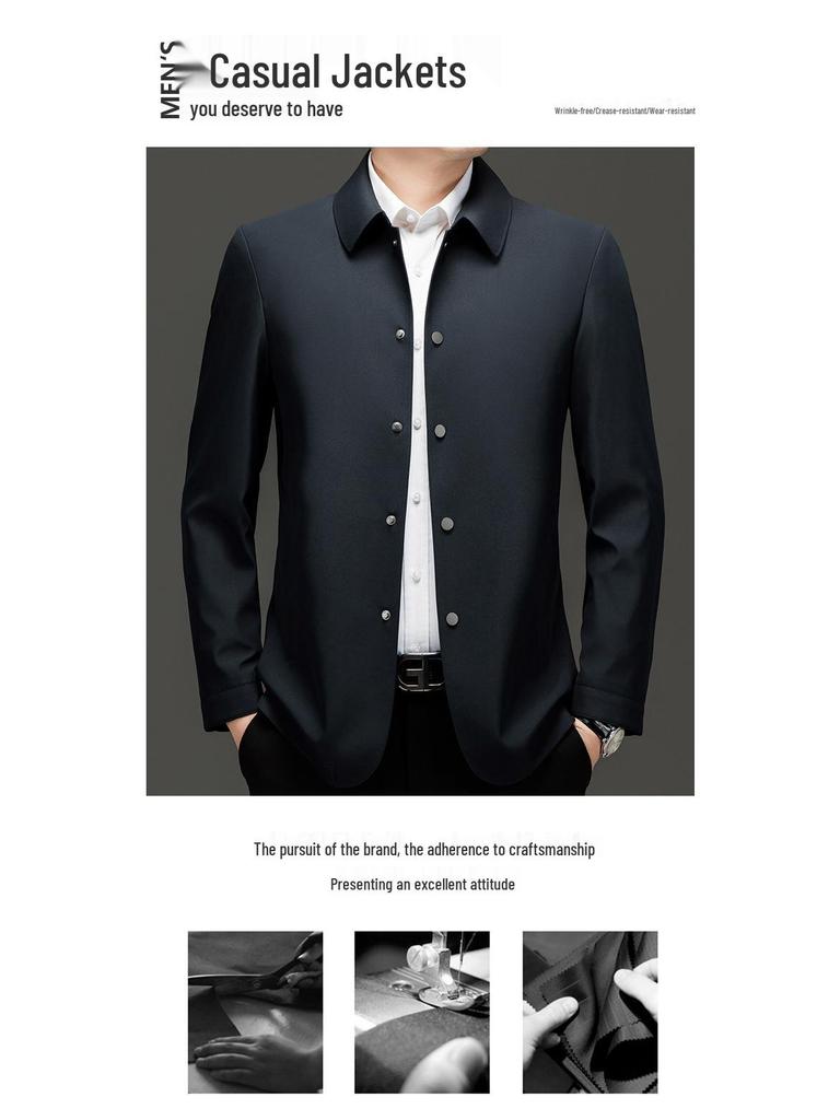 2025 Men's Spring/Autumn Business Jacket - Middle-Aged Fashion, Solid Color Lapel, Outdoor Administrative Style