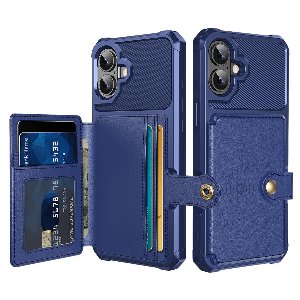 ZM03 For iPhone 16 Plus Case with Card Holder PU Leather+TPU Phone Back Cover
