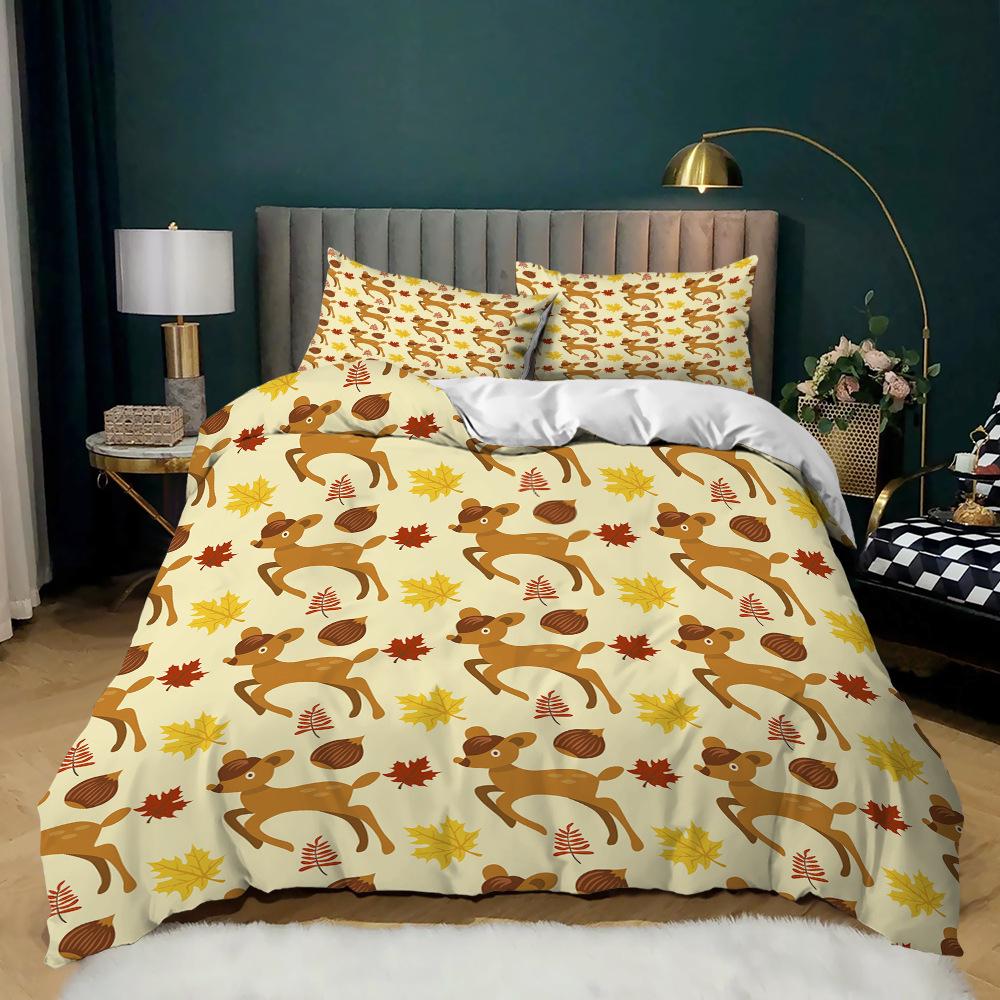 Korean Simple Three-Piece Set Love Leaf Kit Quilt Cover Bedding