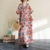 Summer Color Travel V-neck Retro Long Skirt Cotton Linen Dress