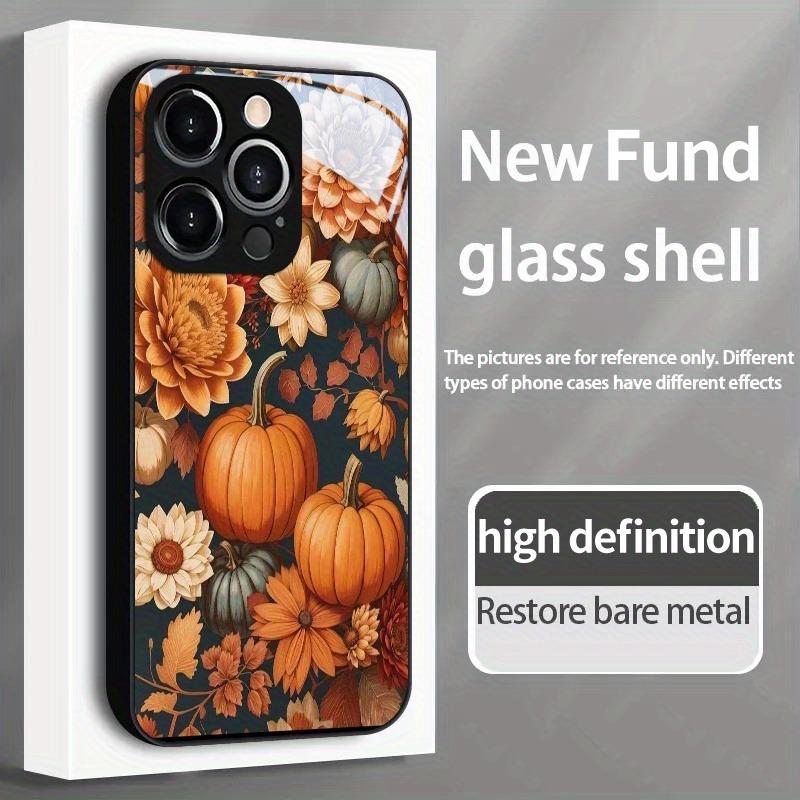 Autumn Pumpkin Flowers Pattern Tempered Glass Phone Case For Samsung Galaxy S23 S24 S25 S26 Ultra Plus FE Shockproof Cover