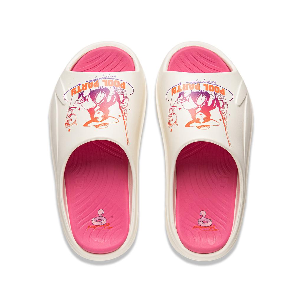 LOL X Li Ning Sports Life Collection Slip Resistant Odor Resistant Abrasion Resistant Slide Slippers Unisex Ecru AGAU027-1