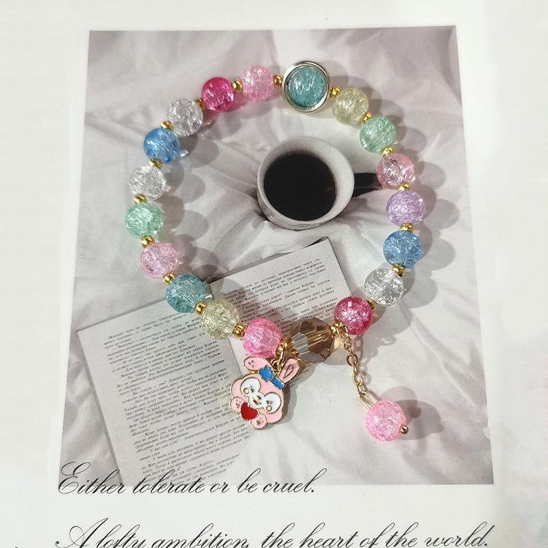 Sanrio Popcorn Crystal Beaded Bracelet: Strawberry Bear & Kuromi Cartoon Charm - Perfect Christmas Gift for Besties