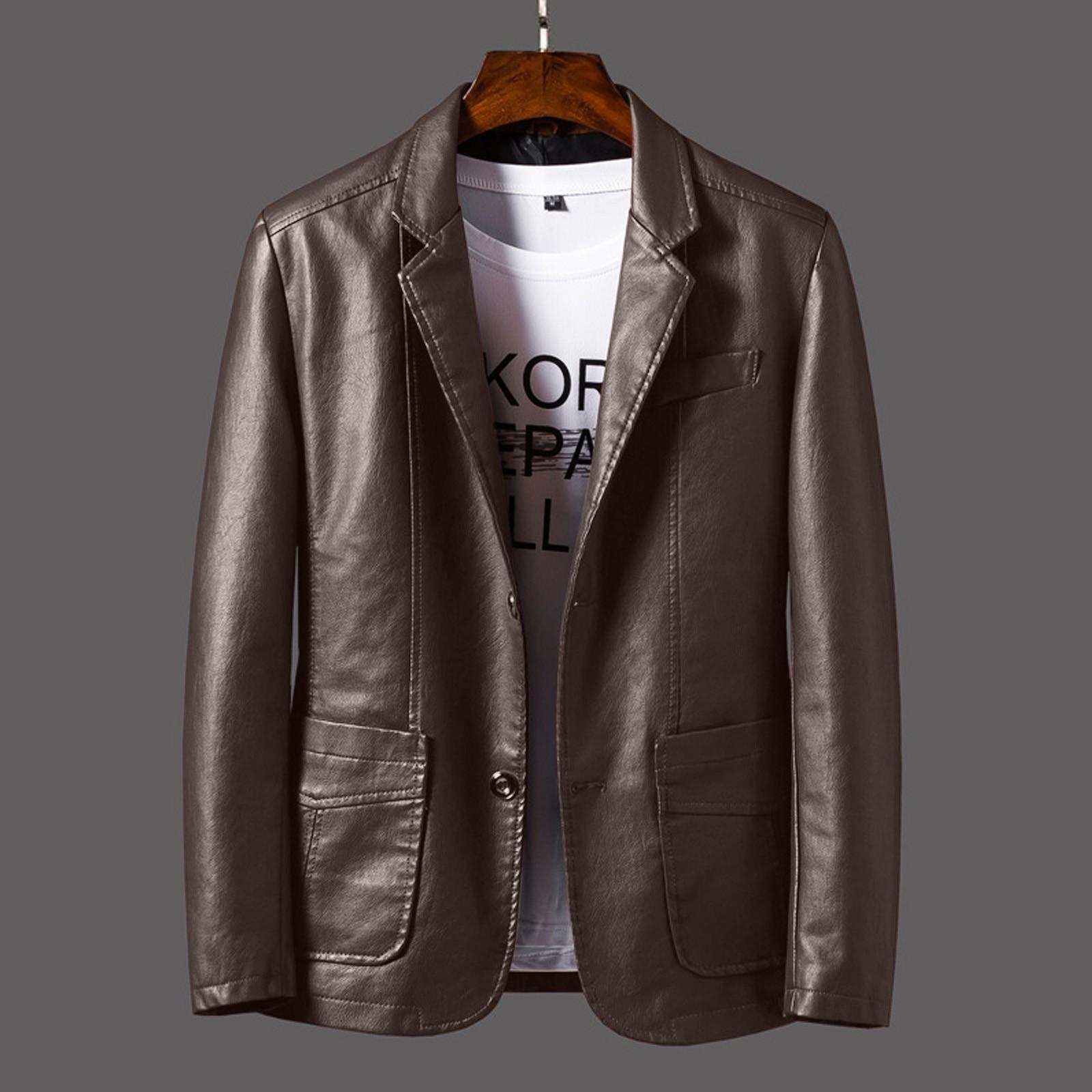 

Мужская кожаная куртка с воротником в деловом стиле, мужское весеннее пальто из кожи L коричневый