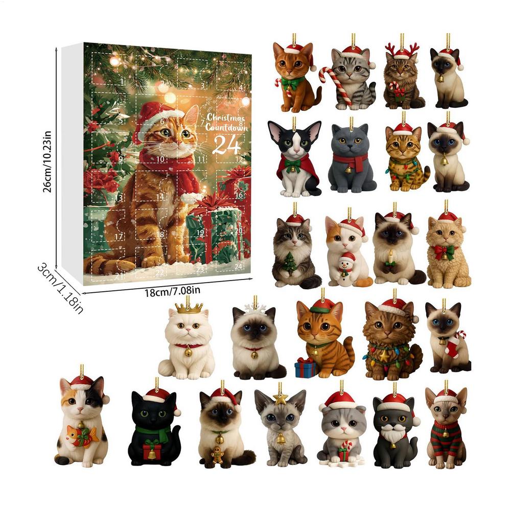 Cat Christmas Countdown Calendar Keychain 2D Acrylic Ornament Charm Advent Calendar Cute Cat Lover Gift Christmas Decorations