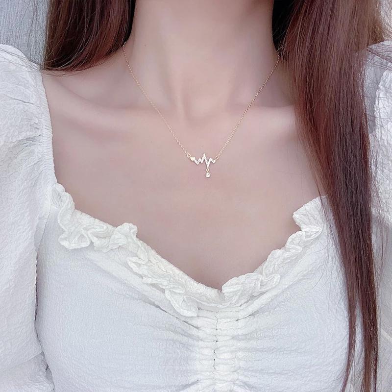 Colier cu formă de fluctuație a semnalului de modă din aur real de 14k Micro incrustație pentru femei Choker Koyle Bijuterii pandantiv Choker Dz931