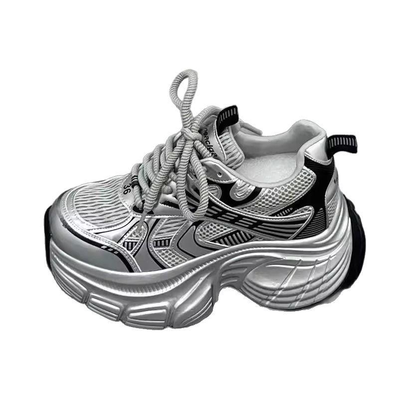 Casual dad shoes 2025 spring and summer new fashion mesh shoes casual sports shoes versatile thick-soled inner high women's shoes