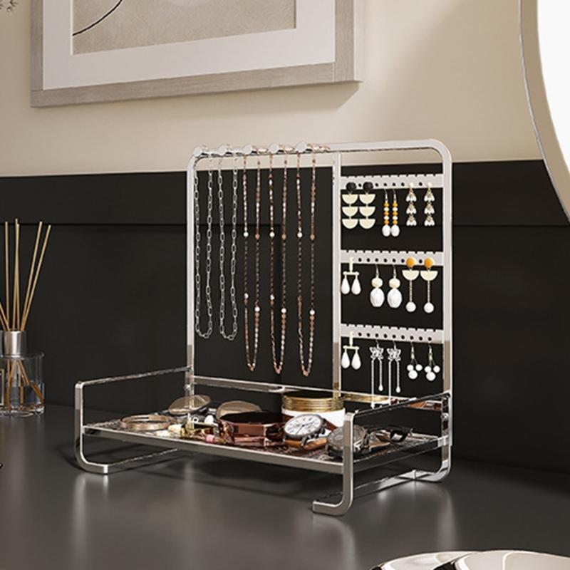 Elegant Metal Jewelry Stand with Tray Stylish Jewelry Stand Organizers Display Rack for Modern Home Accessory Storage