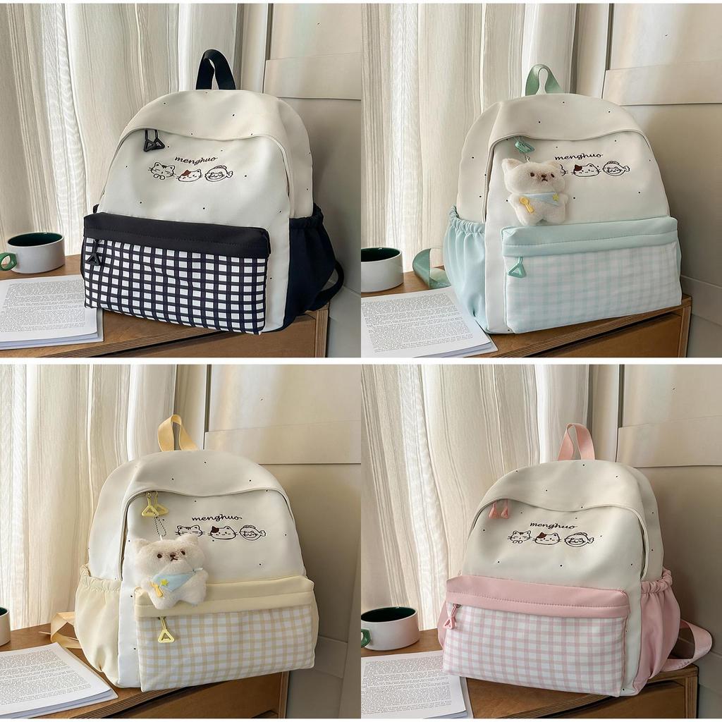 Plaid Backpack For School With Fabric And Padded Shoulder Straps