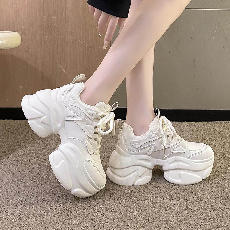 Fashion Women Chunky Sneakers 8CM High Platform Breathable Mesh Shoes Ladies Wedges Casual Shoes For Woman White Sports Dad Shoes 2024