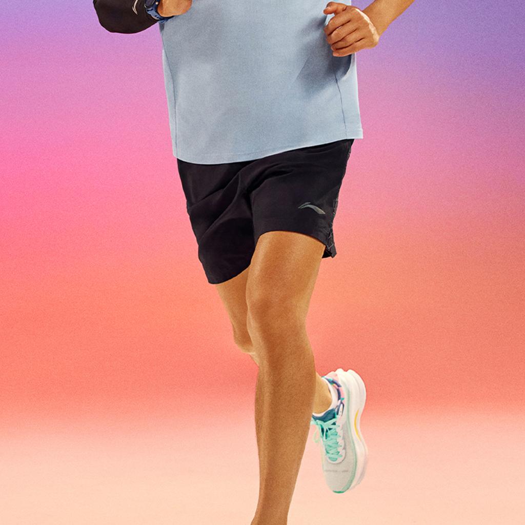 Li Ning Running Series Solid Color Mid Waist Quick Dry Breathable Straight Leg Sports Shorts Men Shorts Black AKSU047-1