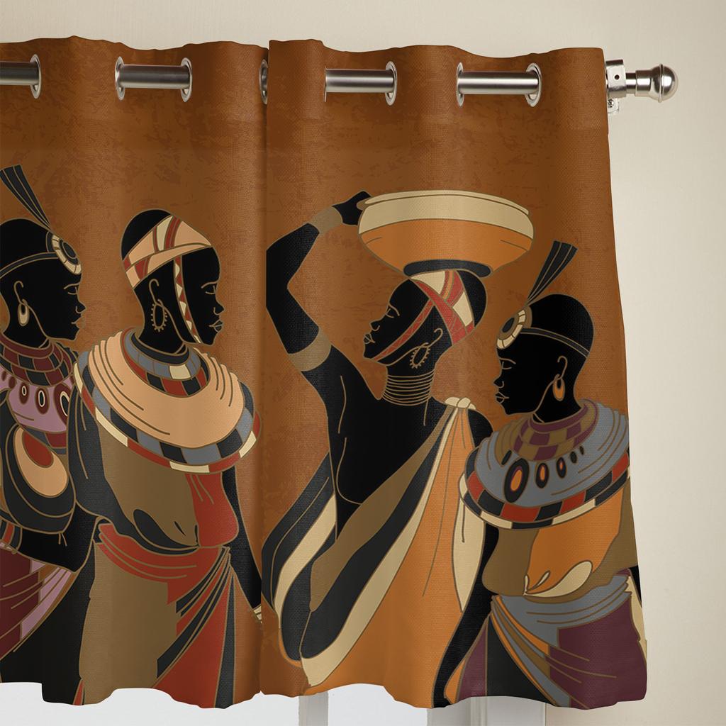 Ethnischer Stil Afrikanische Frauen Schwarze Frauen Vorhänge für Schlafzimmer Wohnzimmer Fenster Vorhang Behandlungen Jalousien Küche Dekor Vorhänge