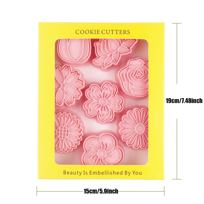8pcs Flower Biscuit Mold Chrysanthemum Plum Blossom Cartoon Cake Sugar Flipping 3D Cookie Cake Baking Tools Party Supply