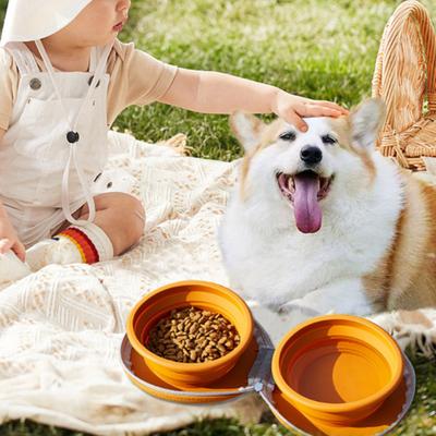 Collapsible Dog Bowls Portable 2-in-1 Pet Feeder Foldable Dog Food And Water Bowl Folding Silicone Feeder for Traveling Camping Walking