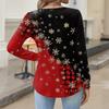 Women's Fashionable Casual V-neck Blouse Button Christmas Printed Long-sleeved Pullover T-shirt Top