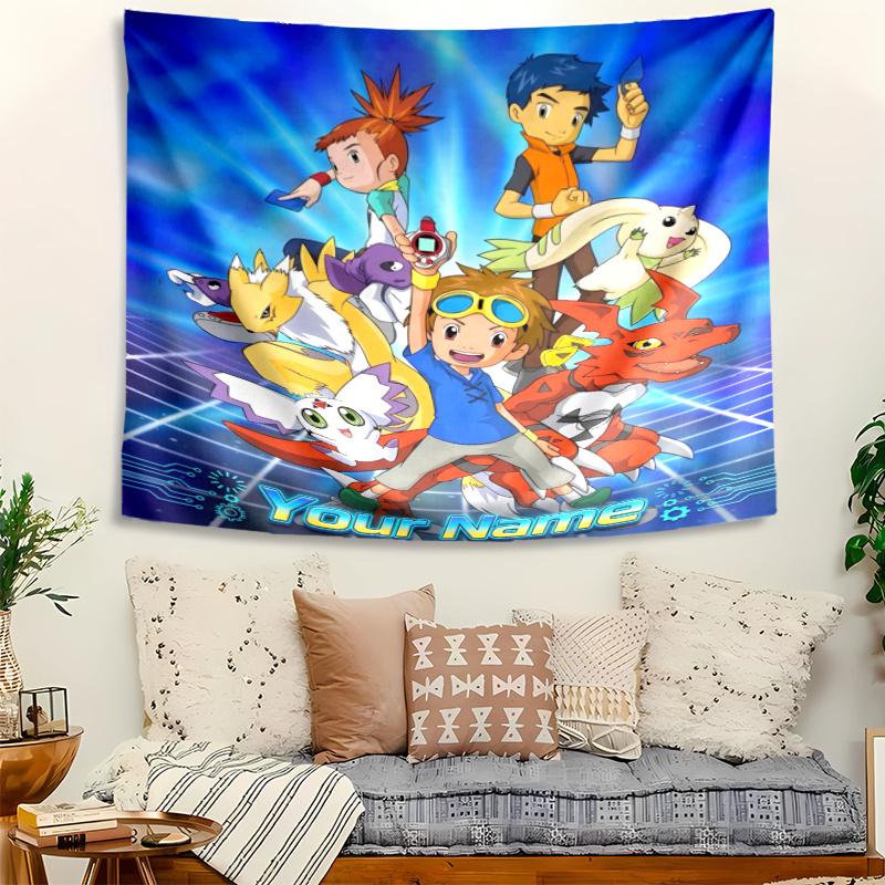 Personalized Name Digimon Tapestry, Wall Hanging Tapestry, Pattern Tapestry for Dorm Bedroom Living Room Wall Art Photography Backdrop
