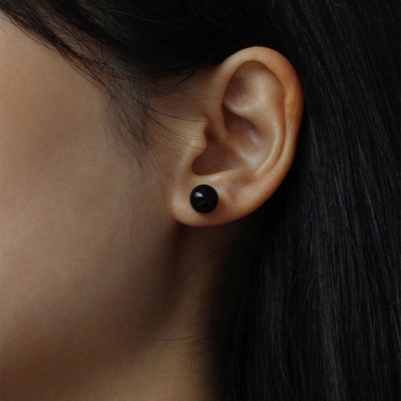 NORMALLEE [Silver 925] Basic Onyx Earrings (M)