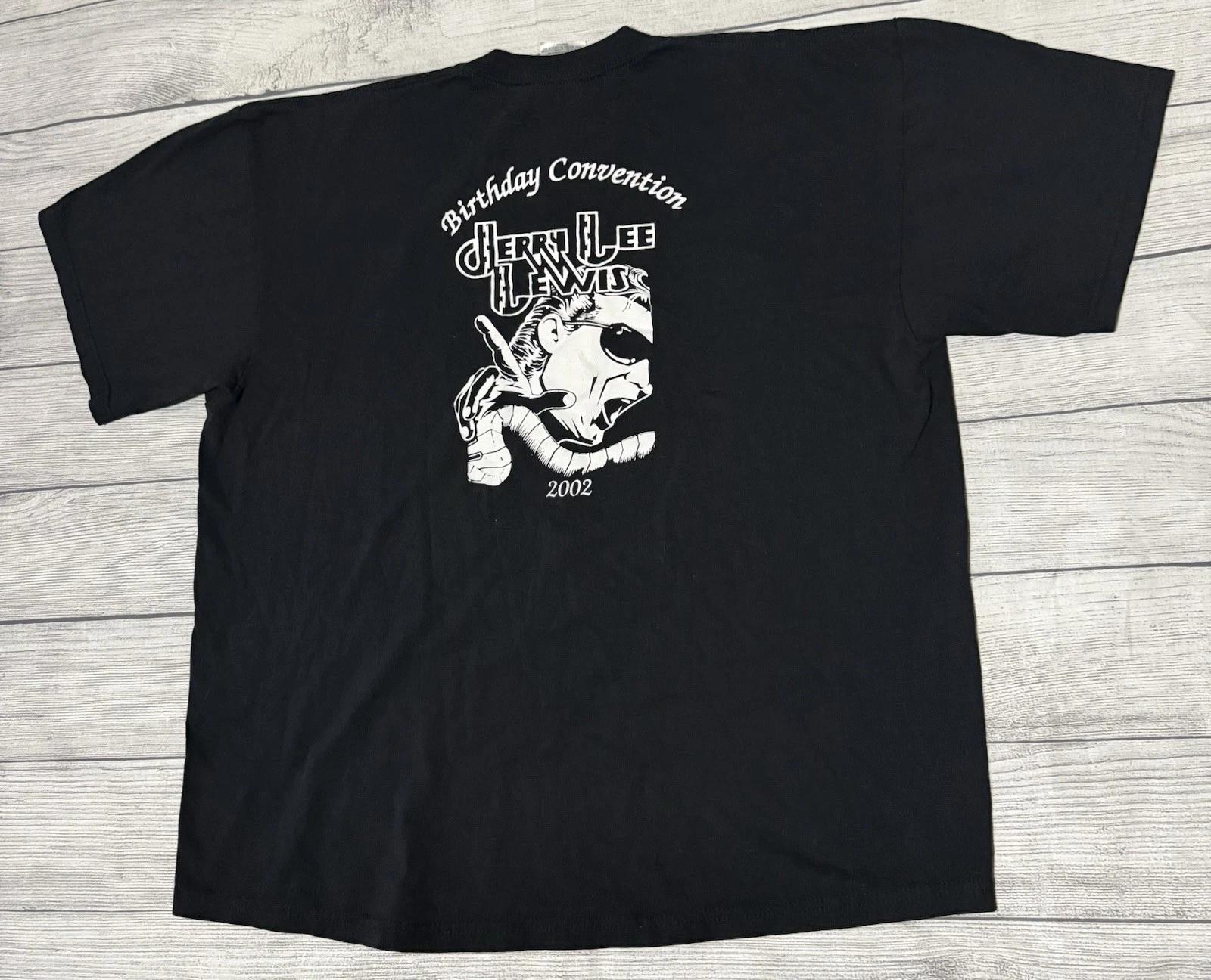 

Vintage Y2K Jerry Lee Lewis T Shirt Whitts BBQ Birthday 2002 Size XL OOAK Promo S