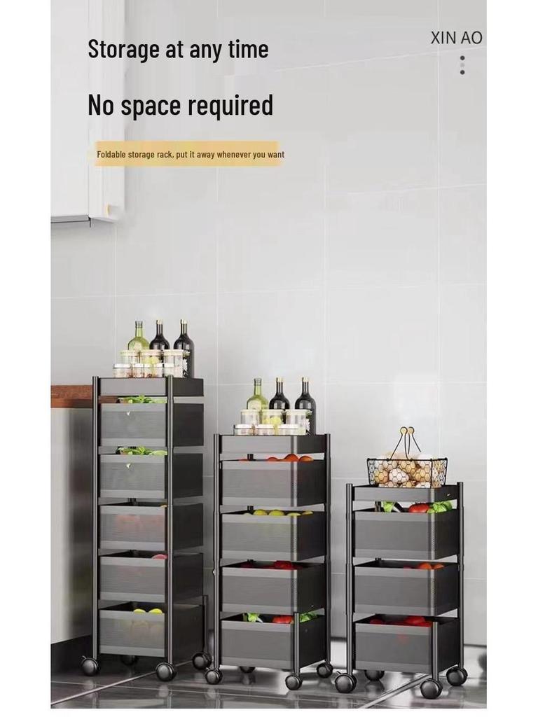 Köks roterande kolstål grönsaks- och fruktskålställ - Golvstående, Fyrkantigt, Flerlagers, Rörligt, Ingen montering krävs.