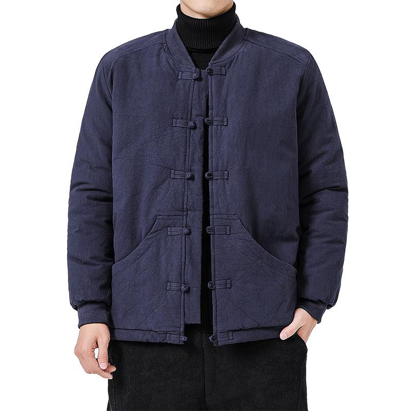 Chinese Style Cotton Coat Men's Jacket Buckle Plus Velvet Thickened Lamb Wool Cotton Clothing Stand Collar Tang Suit Retro Warm Jacket