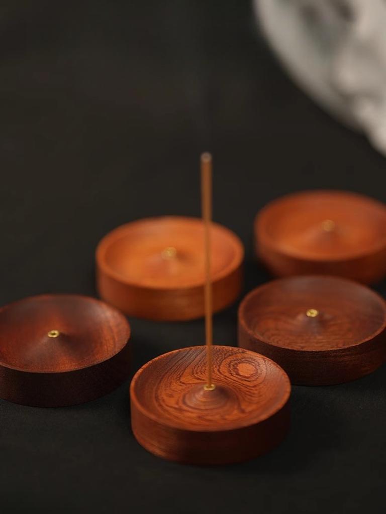 Round Solid Wood Incense Stick Holder Sandalwood Agarwood Incense Burner Handmade Tea Ceremony Incense Base Tray Holder