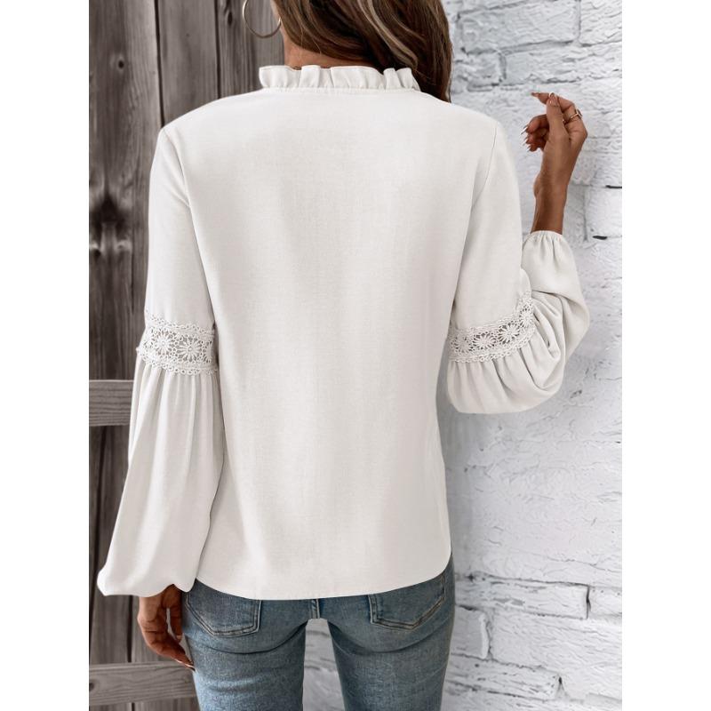 YYFS Women's Fashion Casual Spring Autumn Solid Color Print Long Sleeve V-Neck Blouses & Shirts