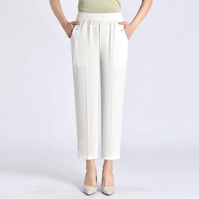 5XL 6XL 7XL 8XL Women Summer Pants Elastic High Waist Casual Ninth Pants Middle-aged Elderly Female Straight Mom Pants Plus Size