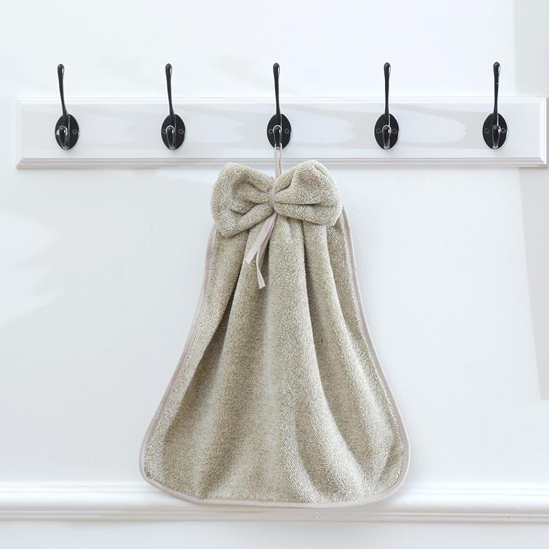 Coral Fleece Bow Hand Towel - Soft, Absorbent, Lint-Free, Hangable Cloth 