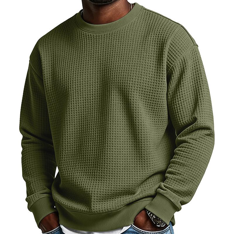 Mens Long Sleeve Waffle Knit Thick Crew Neck Sweatshirt