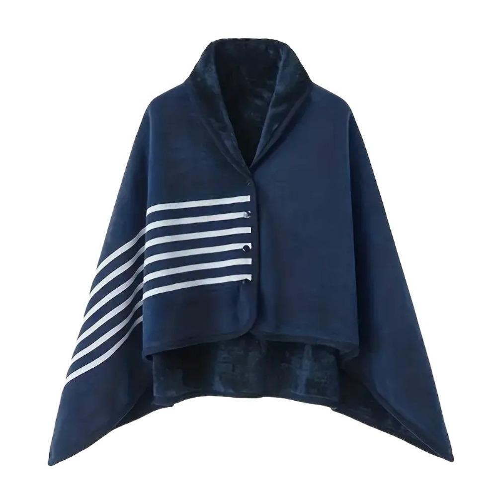140*100cm Warm Flannel Blanket Shawl Thicken Wearable Scarf Women Retro Stripe Warm Shawl  Winter