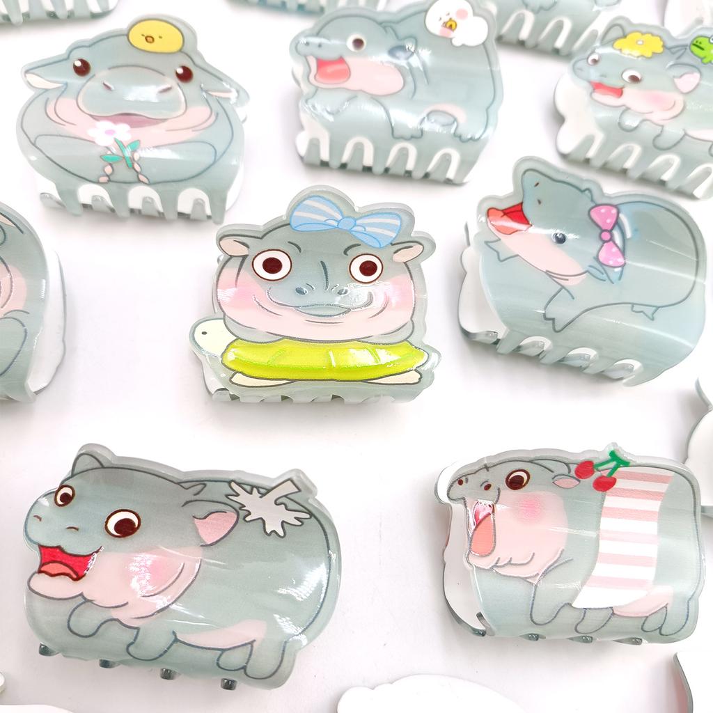 Cute Miss Hippo Hair Claw Flower Acrylic Small Shark Clip Set Headwear Geometry Cartoon Capybara Hair Clip For Girls
