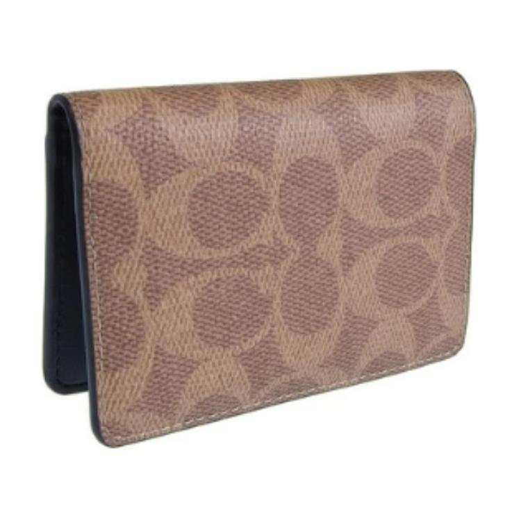 New COACH Coated Canvas Card Holder Men's Tan & Black CW367-NRX