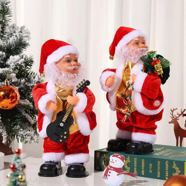 Noel Elektrikli Müzikli Kalça Dans Eden Gitar Çalan Noel Baba Bebek Süsü Müzikli Parti Noel Dekorasyonu Çocuklar İçin Hediye