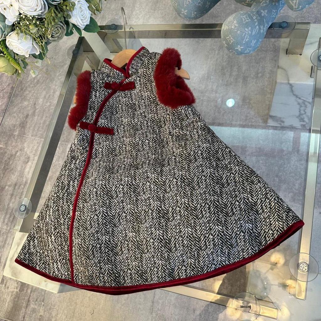 Girls' New Chinese Style Winter Cheongsam – Red Fashionable New Year's Outfit for Little Girls