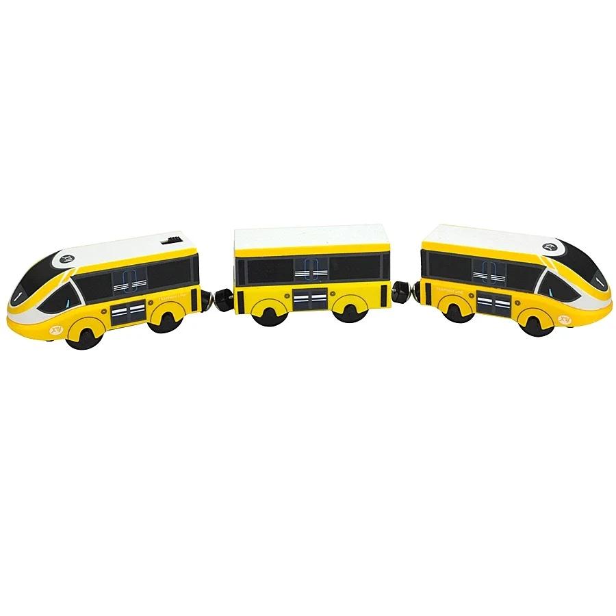 

Деревянный локомотив, магнитный электромобиль, игрушечный поезд, подходит для Biro, деревянный литой под давлением, слот, железнодорожный путь, обучающие игрушки для детей