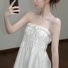 pleated floral suspenders women's summer gentle and sweet thin shoulder straps slim and thin top